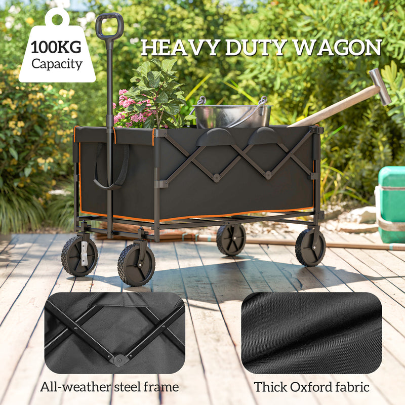 160L Folding Festival Trolley Cart with Tailgate and Carry Bag Black and Orange by Outsunny