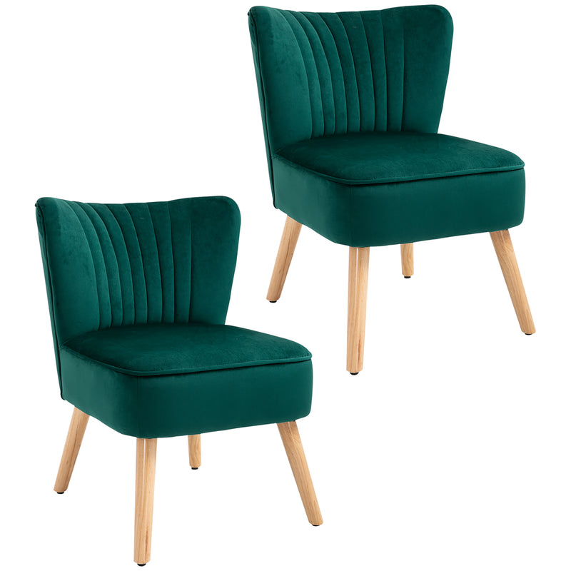 Velvet Accent Tub Chairs Set of 2 with Curved Back and Wood Legs for Lounge Use Green