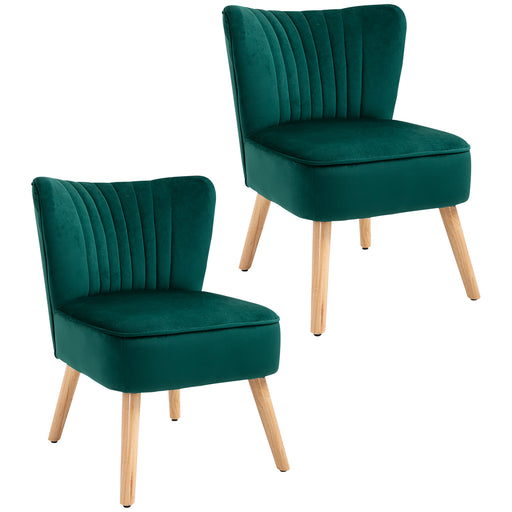 Velvet Accent Tub Chairs Set of 2 with Curved Back and Wood Legs for Lounge Use Green
