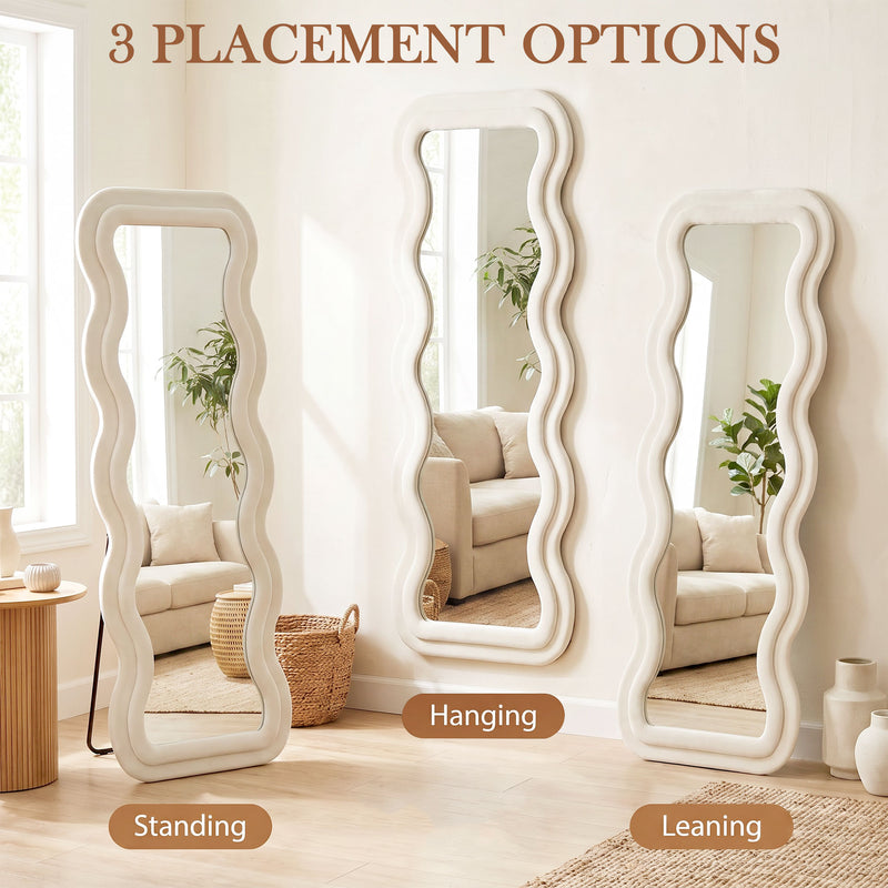 Full Length Mirror for Quick Outfit Checks with Velvet Frame Cream White