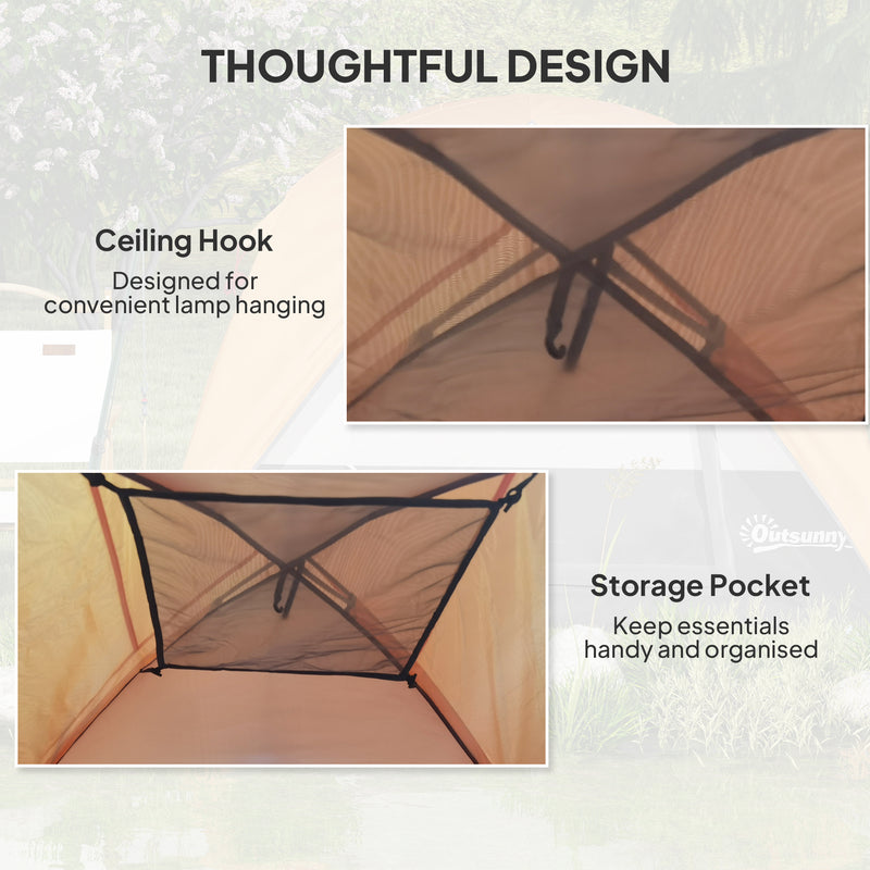 Dome Camping Tent for 3 People Quick Setup Waterproof Shelter with Carry Bag Brown Khaki