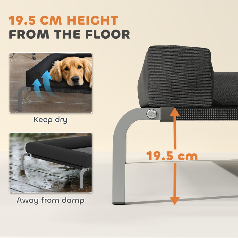 Raised Dog Bed with Mesh Surface and U-Shaped Pillow for Large Pets Indoor Outdoor Black