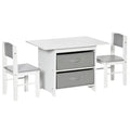 Kids Table and Chairs Set, Storage, 3-Pc, 2-4 Years, White Homcom