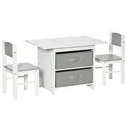 Kids Table and Chairs Set, Storage, 3-Pc, 2-4 Years, White Homcom