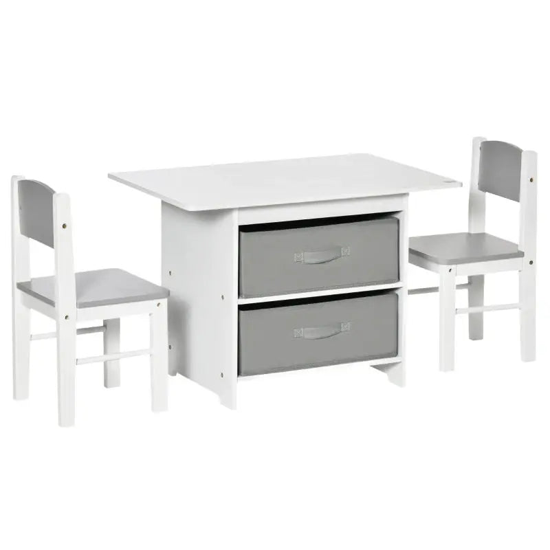 Kids Table and Chairs Set, Storage, 3-Pc, 2-4 Years, White Homcom
