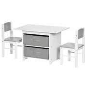 Kids Table and Chairs Set, Storage, 3-Pc, 2-4 Years, White Homcom