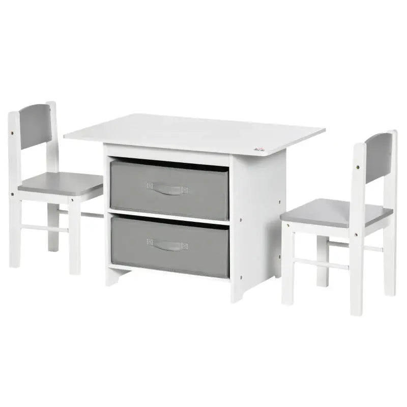 Kids Table and Chairs Set, Storage, 3-Pc, 2-4 Years, White Homcom