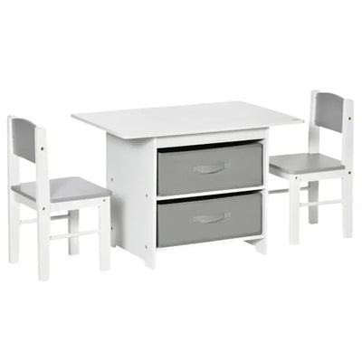 Kids Table and Chairs Set, Storage, 3-Pc, 2-4 Years, White Homcom