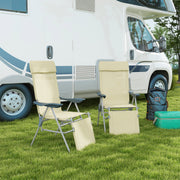 Set of 2 Beige Sun Lounger Chairs with 5 Position Adjustable Backs for Garden Relaxation