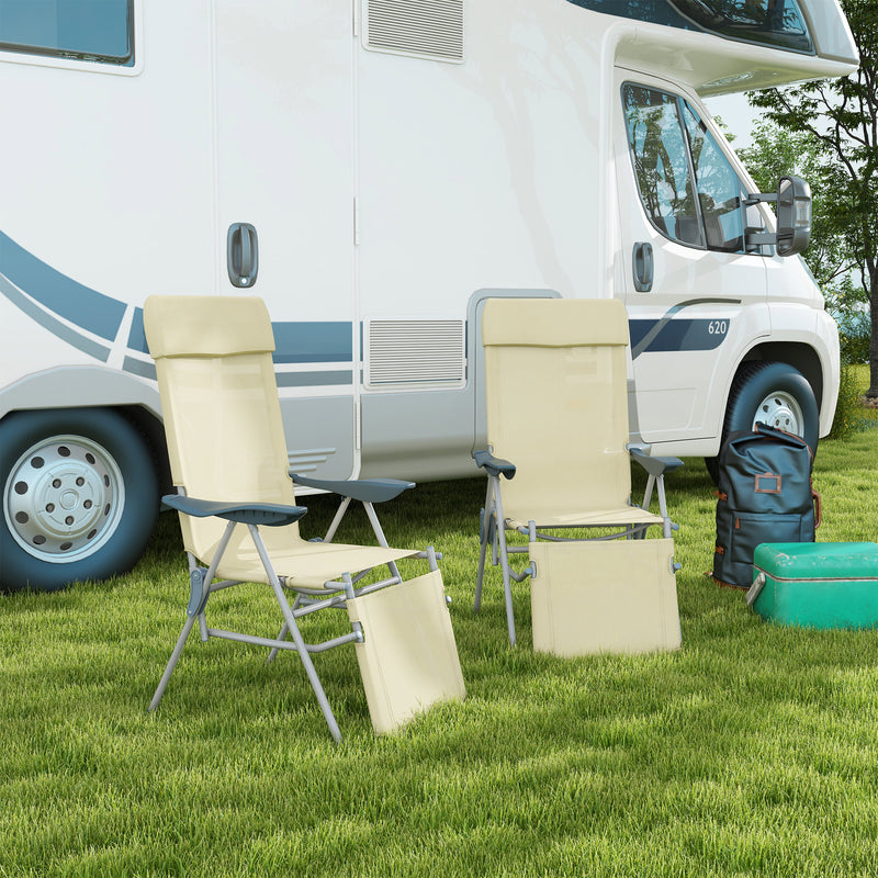 Set of 2 Beige Sun Lounger Chairs with 5 Position Adjustable Backs for Garden Relaxation