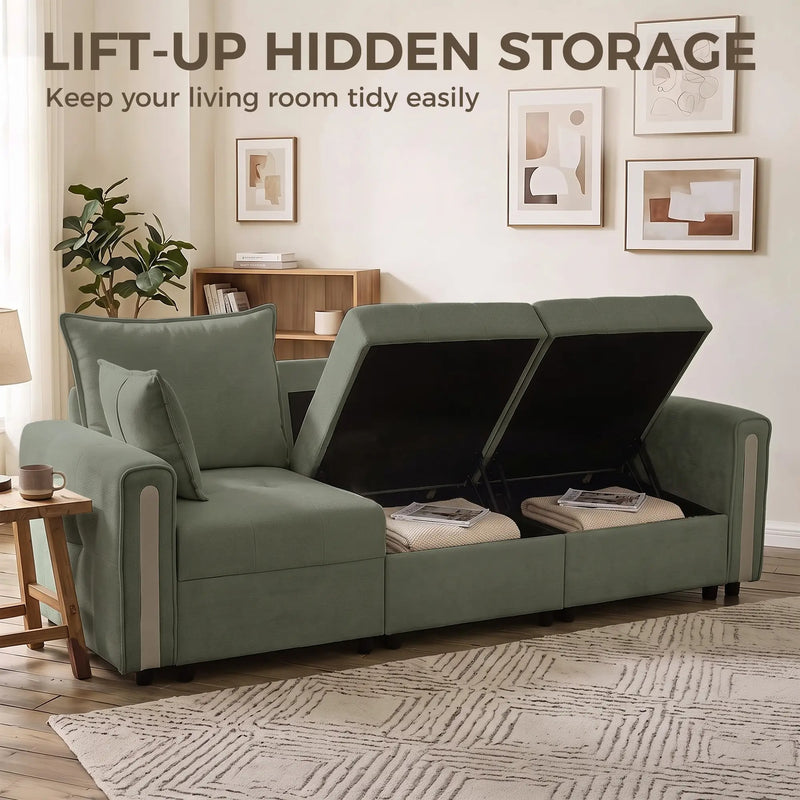 3 Seater Lift-Up Storage Sofa, 228cm Velvet Couch by Homcom