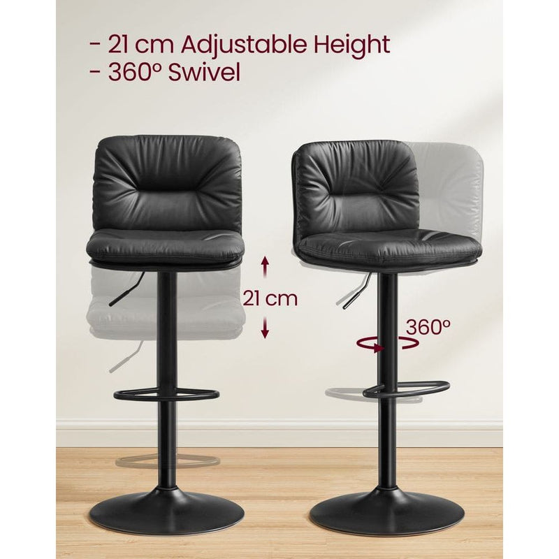 Vasagle Kitchen Counter Stools With Backs - Black PU leather with sturdy base, height adjustable, swivel