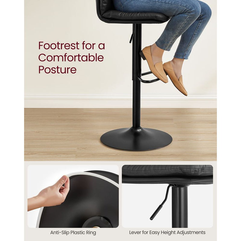 Vasagle Kitchen Counter Stools With Backs - Black PU leather with sturdy base, height adjustable, swivel