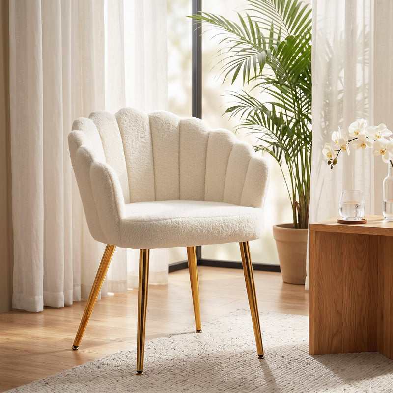 Bedroom Accent Chair with Soft Faux Lamb Wool and Supportive Back for Relaxing Cream