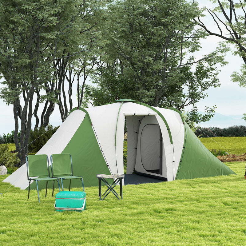 3 Room Family Camping Tent with Separate Bedrooms and Living Area for Group Trips Green and White