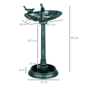 Green 81cm Tall Vintage Style Bird Bath with Decorative Birds and Planter Base by Outsunny