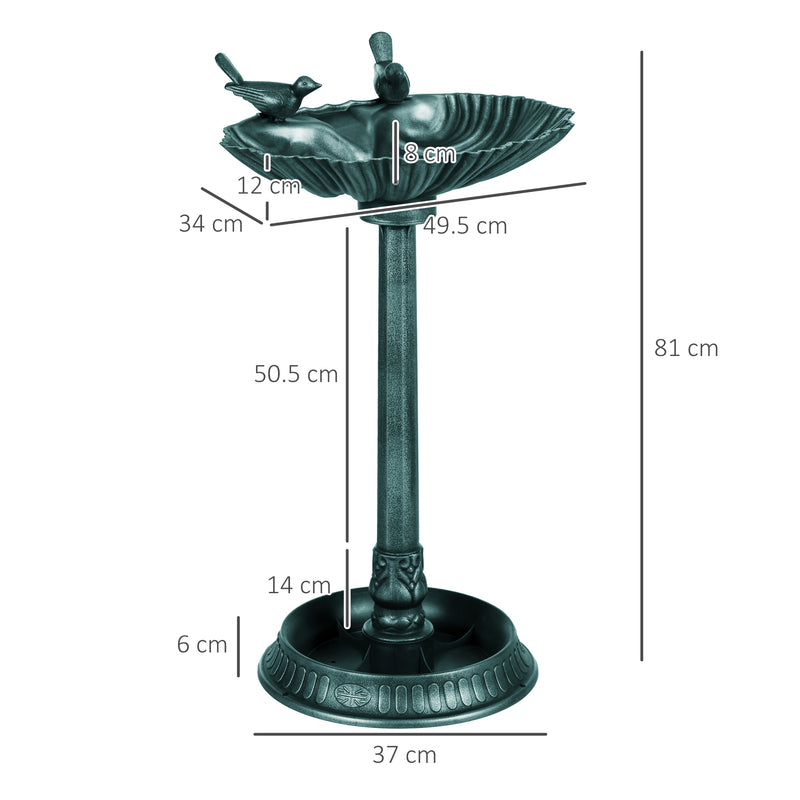 Green 81cm Tall Vintage Style Bird Bath with Decorative Birds and Planter Base by Outsunny