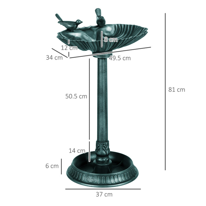 Green 81cm Tall Vintage Style Bird Bath with Decorative Birds and Planter Base by Outsunny
