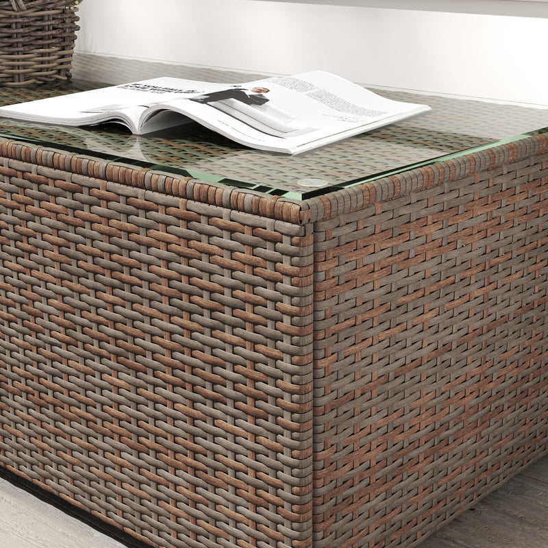 Brown Rattan Side Table With Glass Top 90 x 50cm by Outsunny