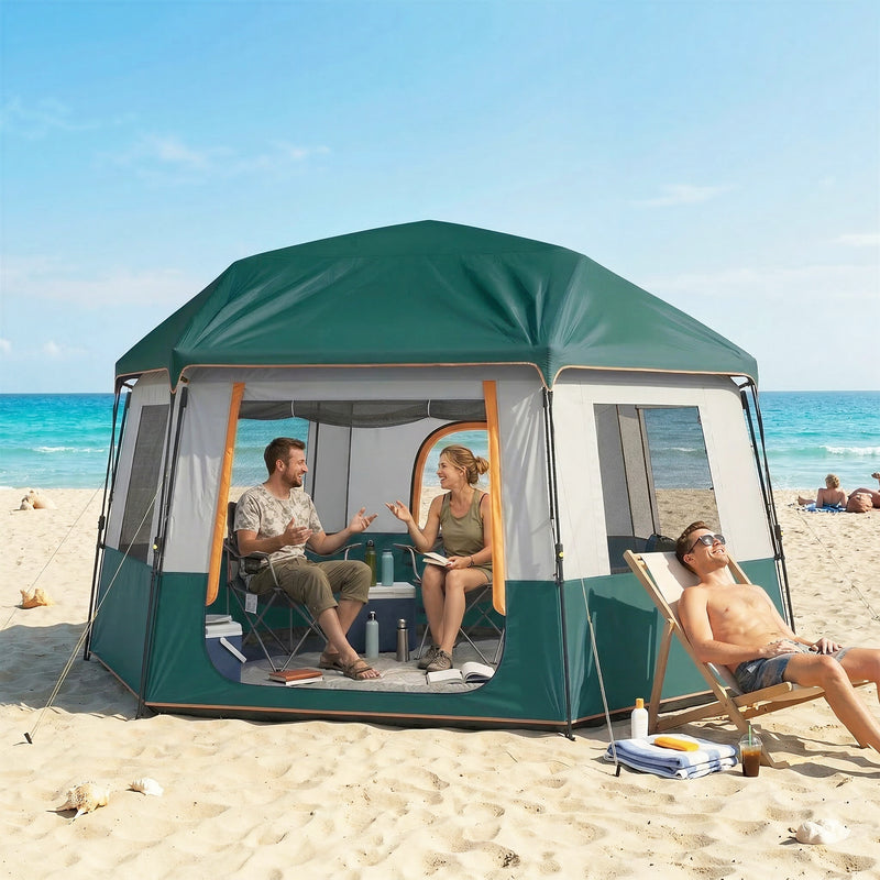 Family Shelter Tent for 6 with Quick Setup and Removable Roof for Garden or Beach Green