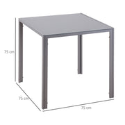 Grey Glass Top Square Dining Table for 2 to 4 People with Metal Legs for Dining Room