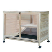 Indoor Wooden Guinea Pig Hutch with Two Levels Ideal for Small Pets, Natural Wood