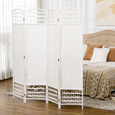 4 Panel Folding Room Divider Privacy Screen for Home or Office Use Freestanding, White