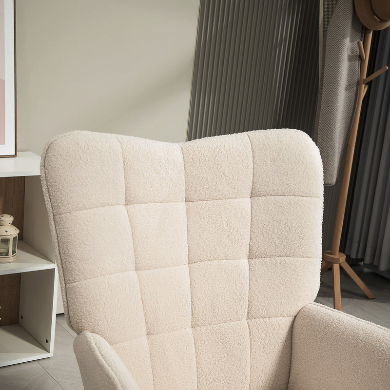 Cream Upholstered Wingback Armchair with Tufted Back and Wooden Legs for Lounge or Bedroom