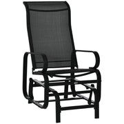 Black Outdoor Glider Rocking Chair with Metal Frame for Relaxing in the Garden