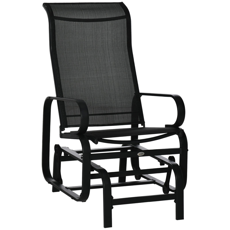 Black Outdoor Glider Rocking Chair with Metal Frame for Relaxing in the Garden