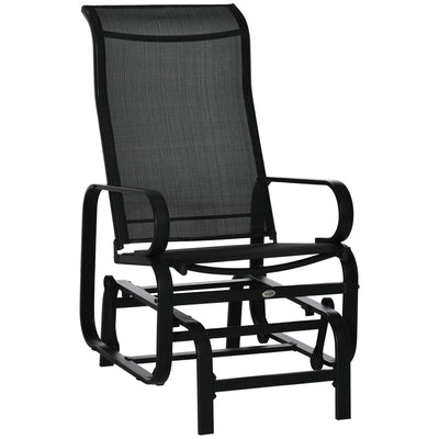 Black Outdoor Glider Rocking Chair with Metal Frame for Relaxing in the Garden