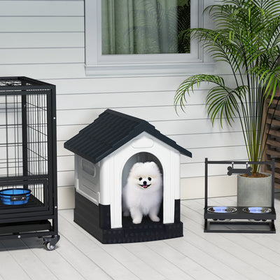 Plastic Dog Kennel with Windows for Small Dogs Ideal for Garden or Patio Use Grey