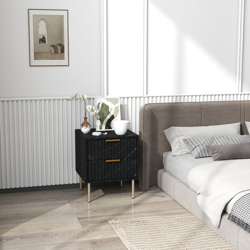 Black Two Drawer Bedside Table with Gold Legs Elegant Design by HOMCOM