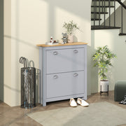 Narrow Wooden Shoe Cabinet with Flip Doors and Adjustable Shelf for Hallway Storage Grey