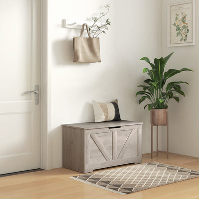 100L Grey Wood Effect Storage Box with Safety Hinges for Home Organisation by HOMCOM