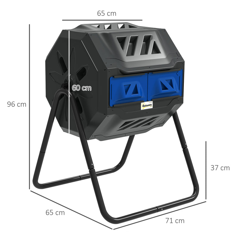 160L Dual Chamber Rotating Garden Composter in Blue by Outsunny
