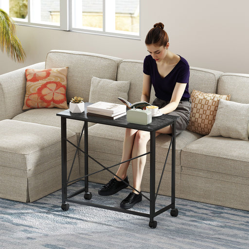 Black 80cm Folding Desk on Wheels for Home Office or Study Space Saving Design