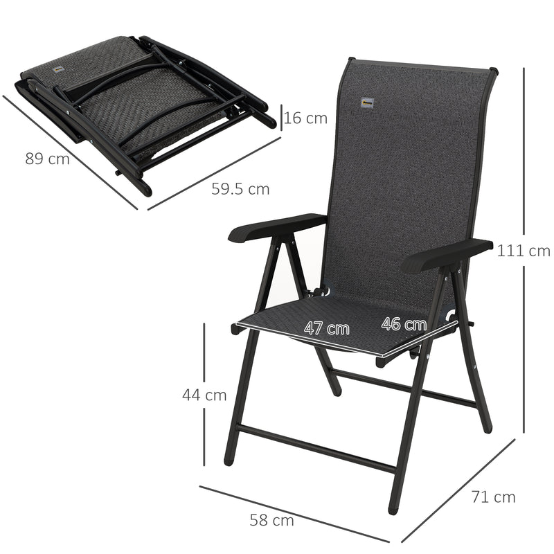 Set of 2 Grey Folding Garden Chairs with 7 Position Reclining Backs for Outdoor Comfort