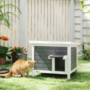 Insulated Outdoor Cat House Shelter - Flip Up Roof for Feral Cats, Grey & White PawHut