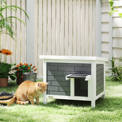 Insulated Outdoor Cat House Shelter - Flip Up Roof for Feral Cats, Grey & White PawHut