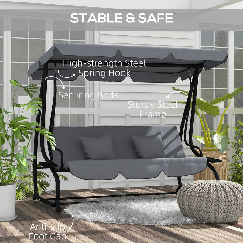 Patio Swing - 3 Seater Garden Swing Chair With Adjustable Canopy For Outdoor Relaxation, Light Grey