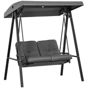 Dark Grey 2 Seater Garden Swing Bench With Adjustable Canopy For Shaded Relaxation