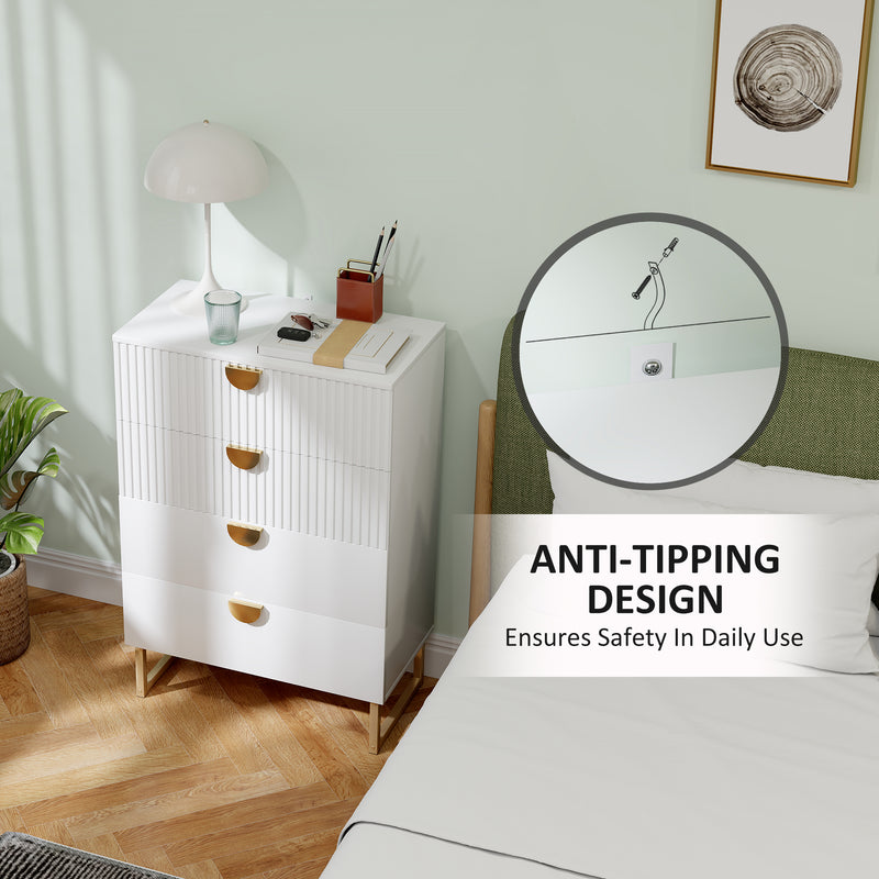 White Chest of Four Drawers With With Gold Legs Elegant Bedroom Storage Unit by HOMCOM