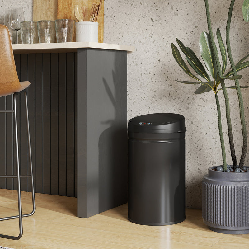 30L Touchless Kitchen Sensor Bin with Lid for Rubbish Waste Stainless Steel Black AOSOM