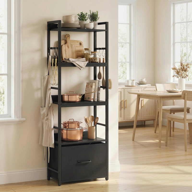 Slim Bookshelf with Drawer and Hooks for Small Spaces and Organised Storage Black AOSOM