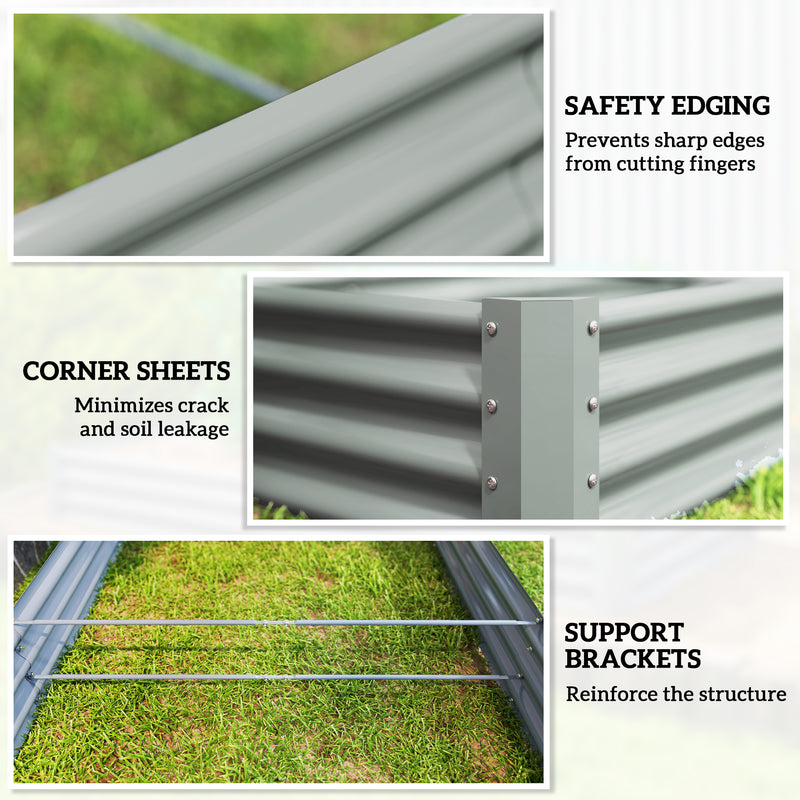 Large Galvanised Steel Raised Garden Bed Ideal for Vegetables and Flowers, Silver, 240x120cm