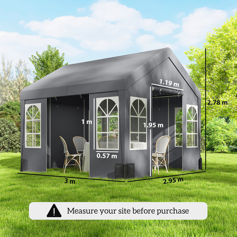 3x3m Garden Party Gazebo with Weatherproof Shelter and Zipped Doors for Outdoor Gatherings, Grey Outsunny