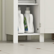 Slim Bathroom Storage Cabinet with Adjustable Shelf and Open Compartment, White