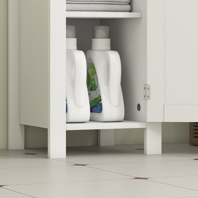 Slim Bathroom Storage Cabinet with Adjustable Shelf and Open Compartment, White
