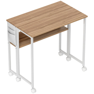 Natural Wood Drop Leaf Desk 80 cm Compact Writing Table for Small Home Office Spaces